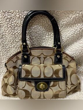 Coach Hamptons Signature Black Leather Trim Handbag F15692